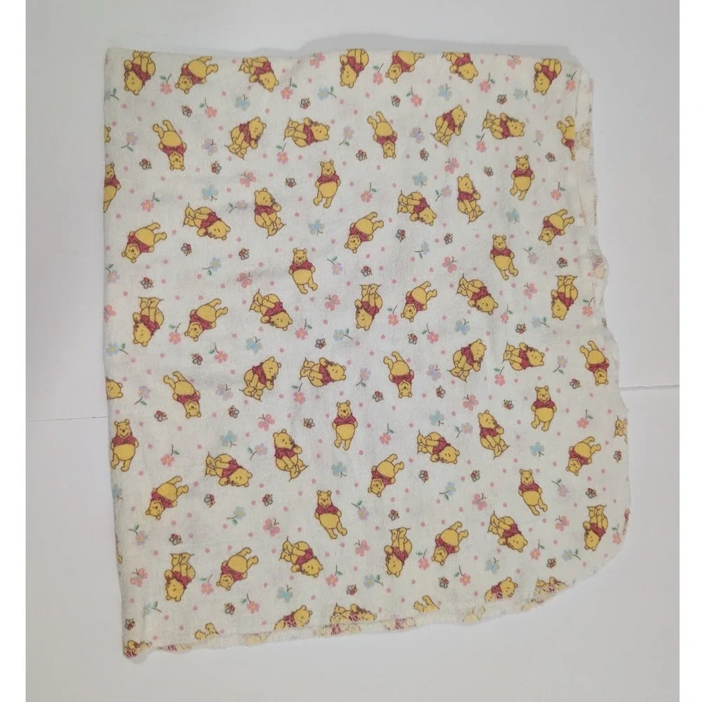 Vintage Disney Winnie the Pooh Receiving Blanket White Floral Bee Butterfly
